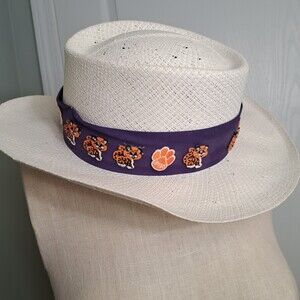 Clemson IPTAY White Straw Panama Hat London Fog